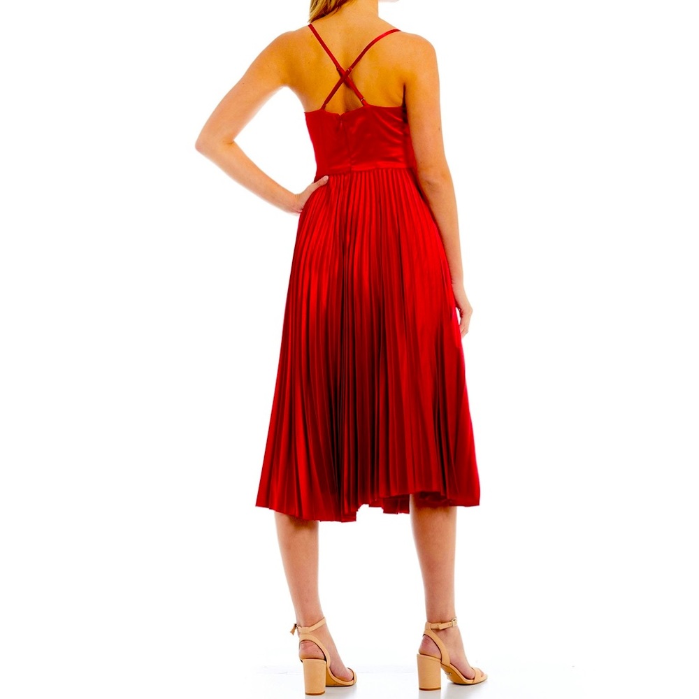 Laundry by Shelli Segal Red spaghetti strap crisscross back, full pleated dress - Picture 5 of 5